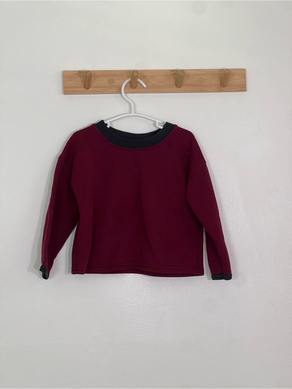 Hanes toddler baby vintage cotton Burgundy crewneck Sweatshirt w/ Black Trim